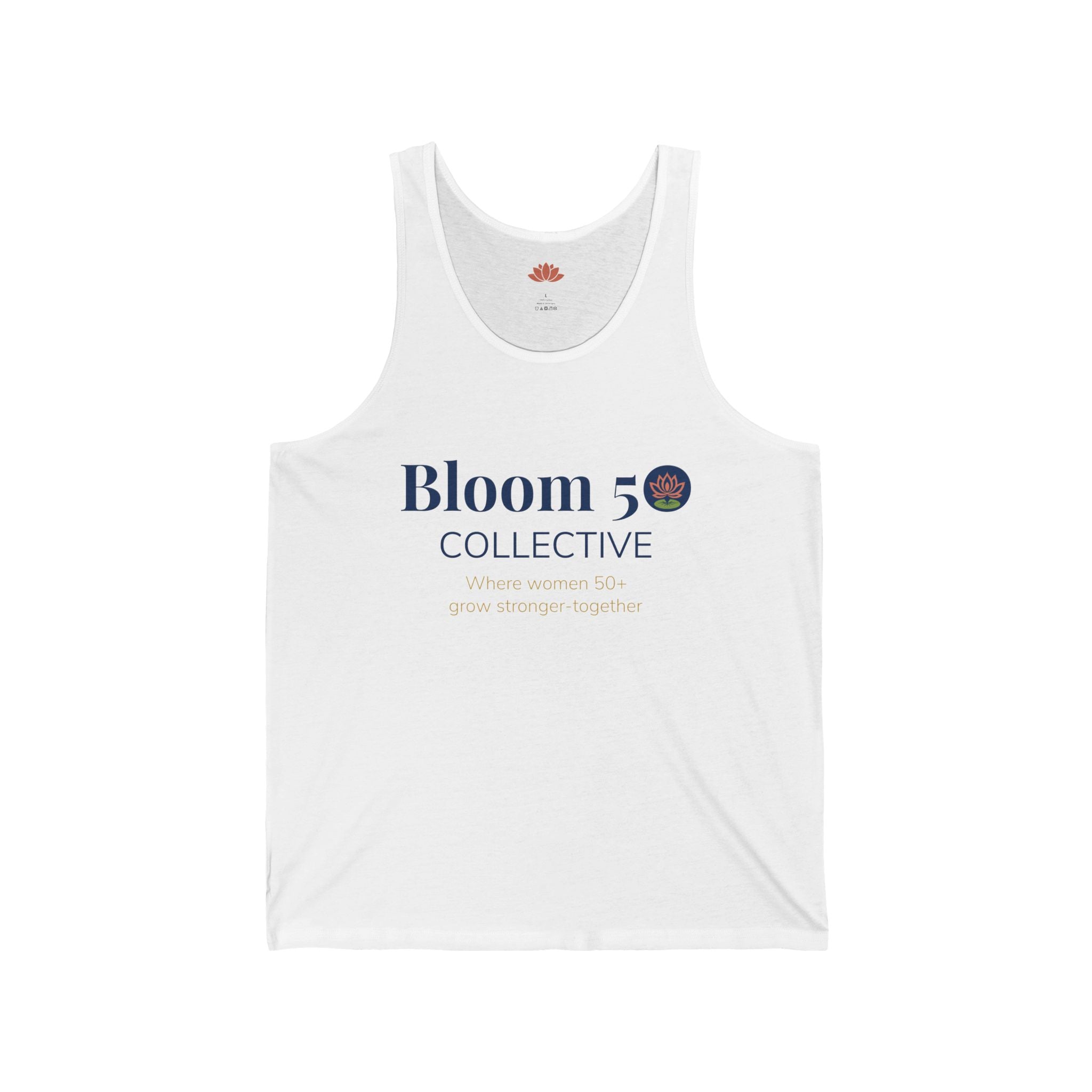 Bloom 50 Collective Tank Top — Minimal Logo Jersey Tank for Wellness & Community Events