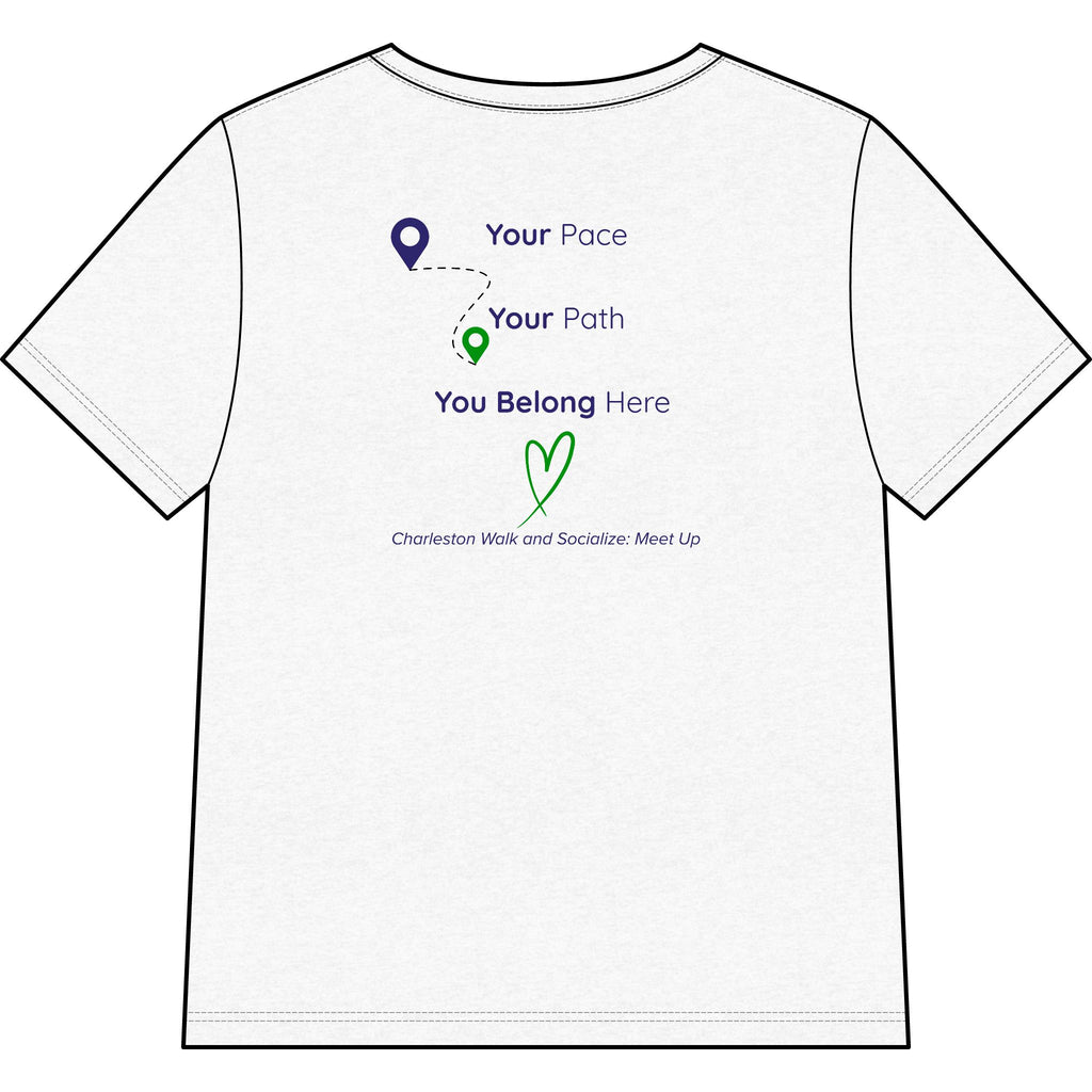 Charleston Walk and Socialize V-Neck Tee — 'Your Pace, Your Path' Community Meetup Shirt