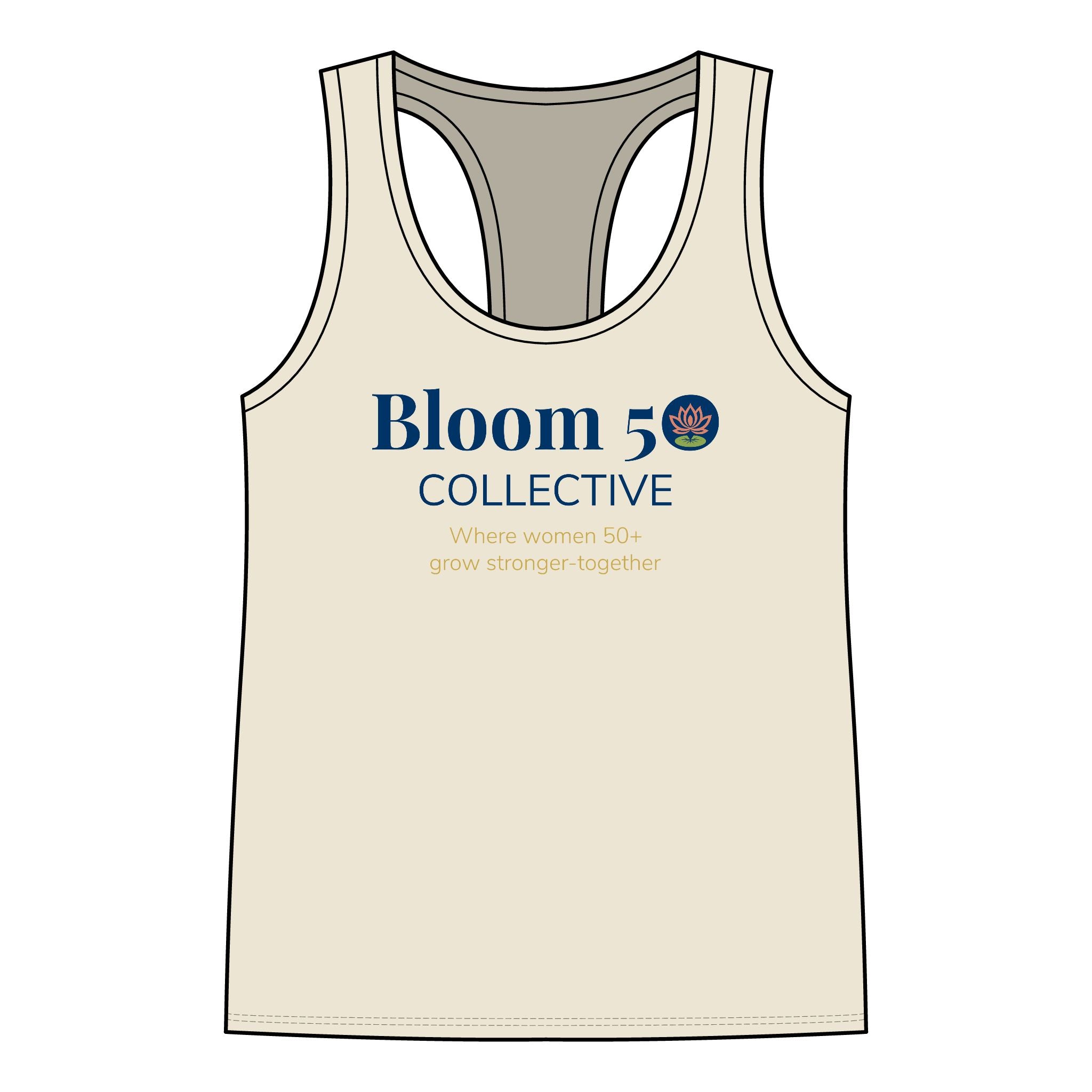 Bloom50 Collective Racerback Tank — ‘Bloom50’ Lotus Logo Women’s Tank Top