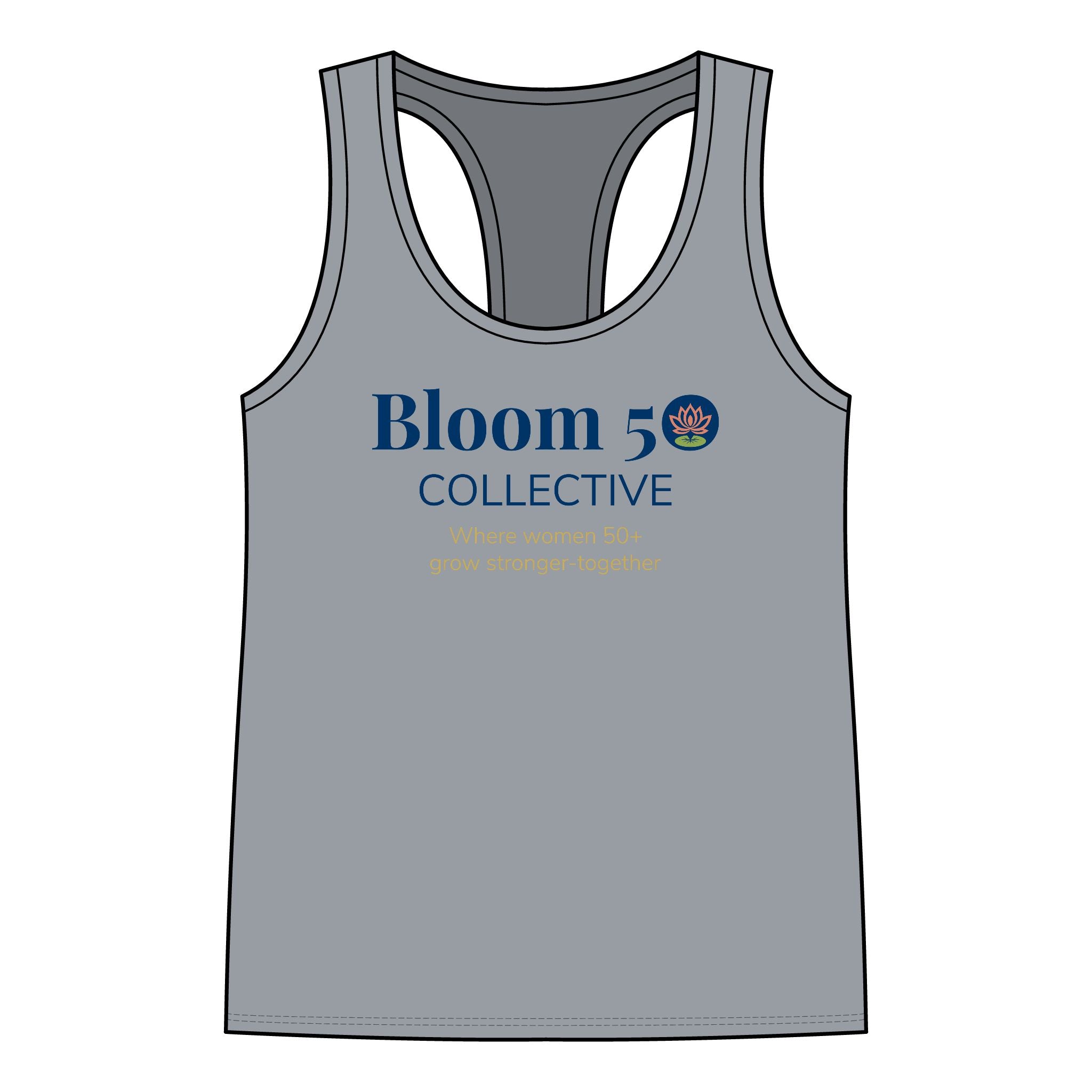 Bloom50 Collective Racerback Tank — ‘Bloom50’ Lotus Logo Women’s Tank Top
