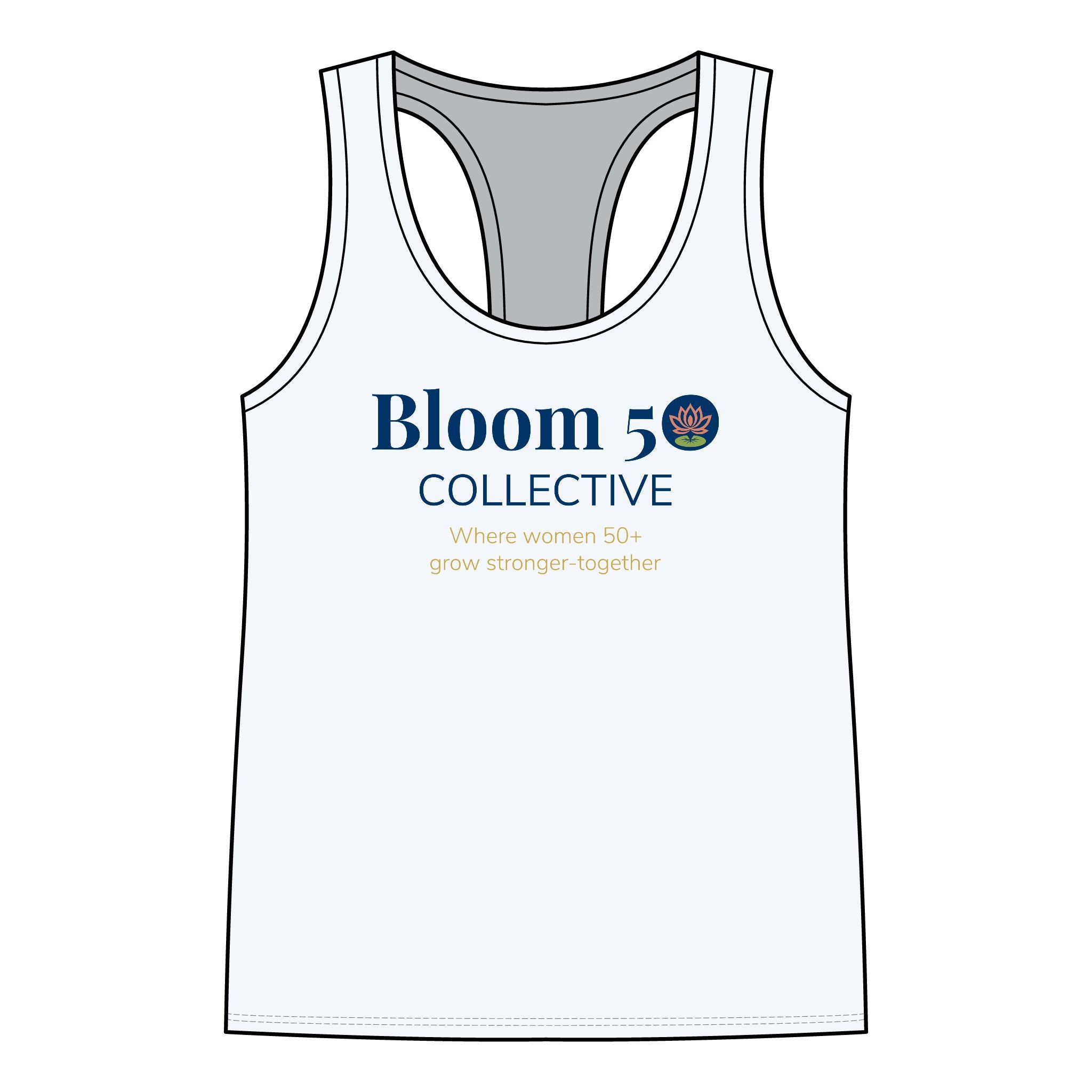 Bloom50 Collective Racerback Tank — ‘Bloom50’ Lotus Logo Women’s Tank Top