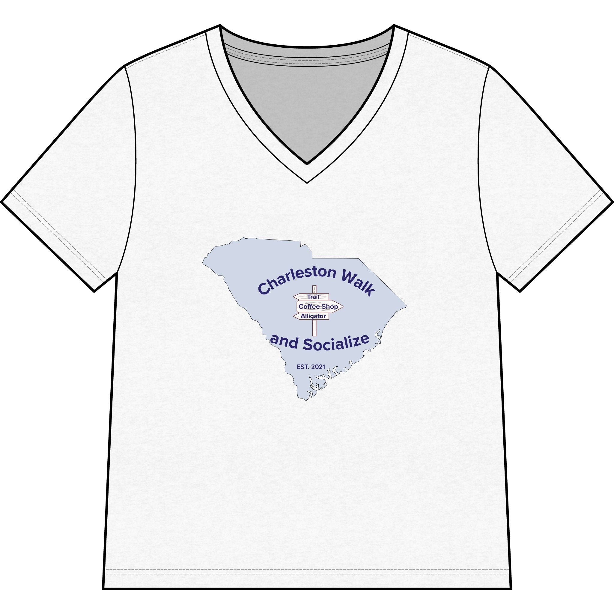 Charleston Walk and Socialize V-Neck Tee — 'Your Pace, Your Path' Community Meetup Shirt